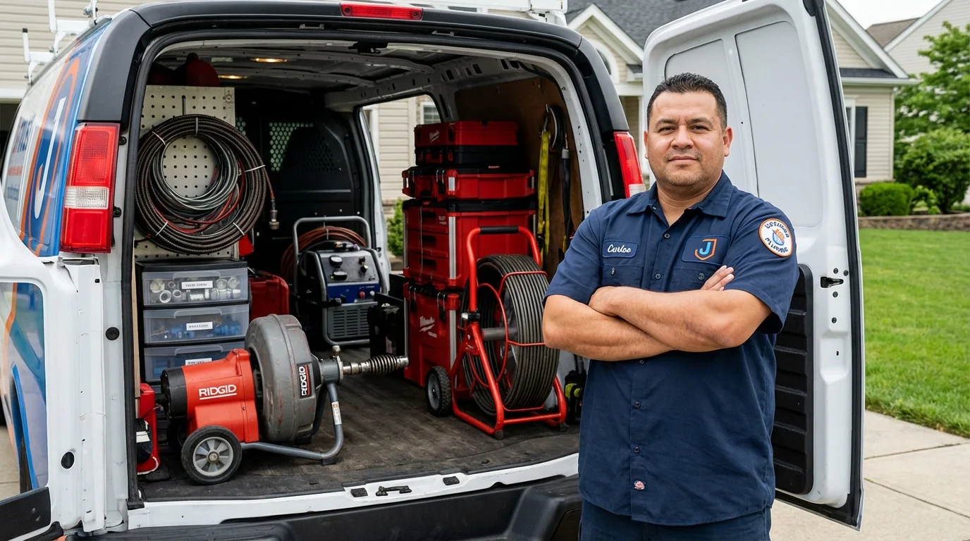 Professional drain cleaning equipment and Johns Plumbing LLC plumber in Zanesville