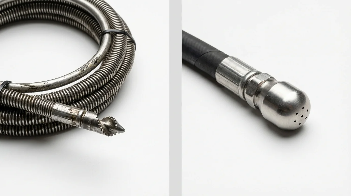 Drain snake cable and hydro jetting nozzle used for drain cleaning in Zanesville, OH