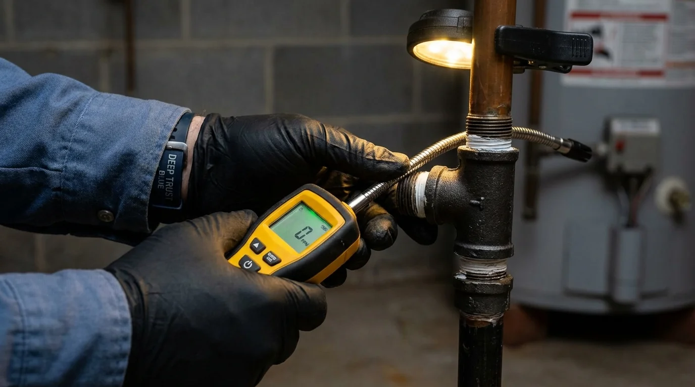 Gas leak detection with electronic sniffer by Johns Plumbing LLC in Zanesville