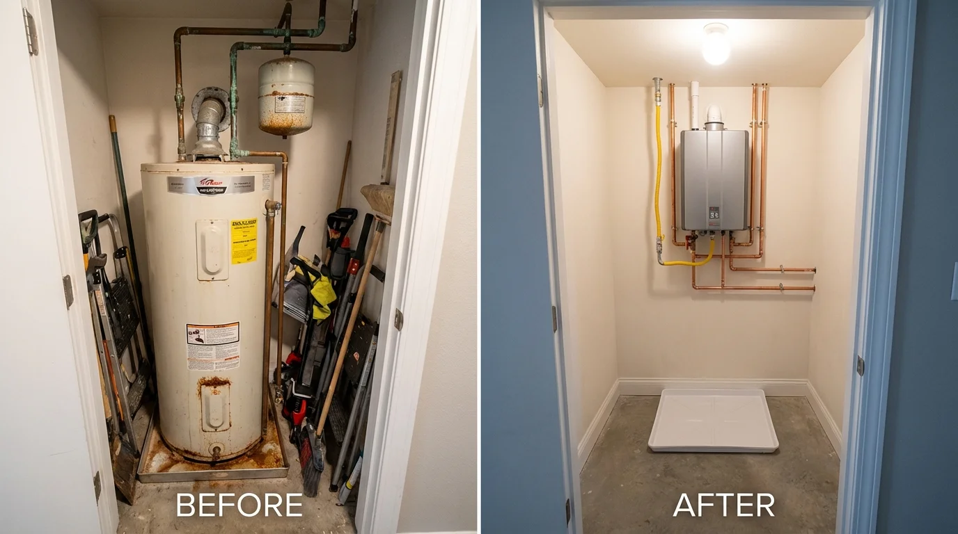 Tank water heater versus wall-mounted tankless unit comparison for Zanesville, OH homeowners