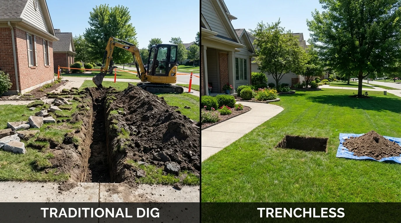 Trenchless sewer repair with minimal yard damage versus traditional excavation in Zanesville, OH